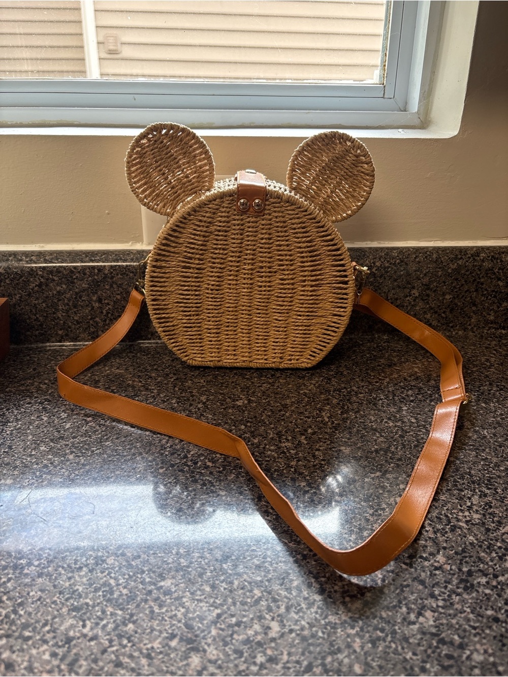 Disney Woven Straw Mickey Mouse Crossbody Bag - Tan